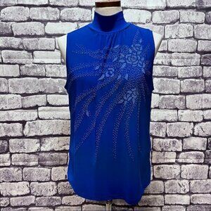 Bleeker & McDougal Blue Mock Neck Sleeveless Blouse Size XL